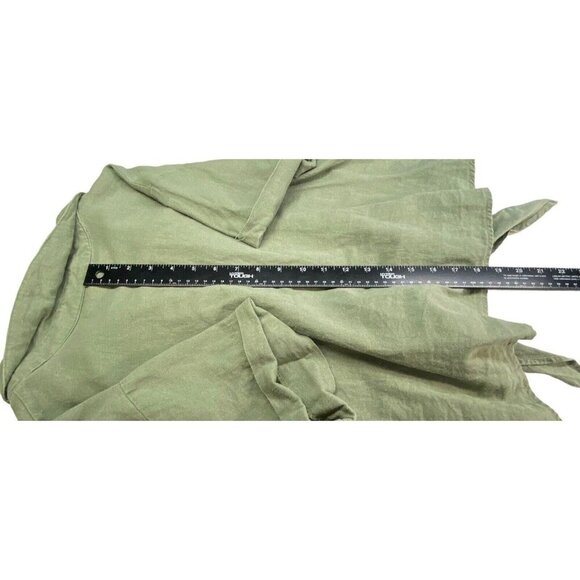 MODCLOTH Women Blouse Size L Green Linen Blend Crop Tie Button Front Casual - Picture 6 of 9